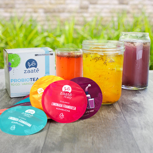 Kombucha Arándanos Jamaica 0% + 1 Caja To Go 8 sachets individuales