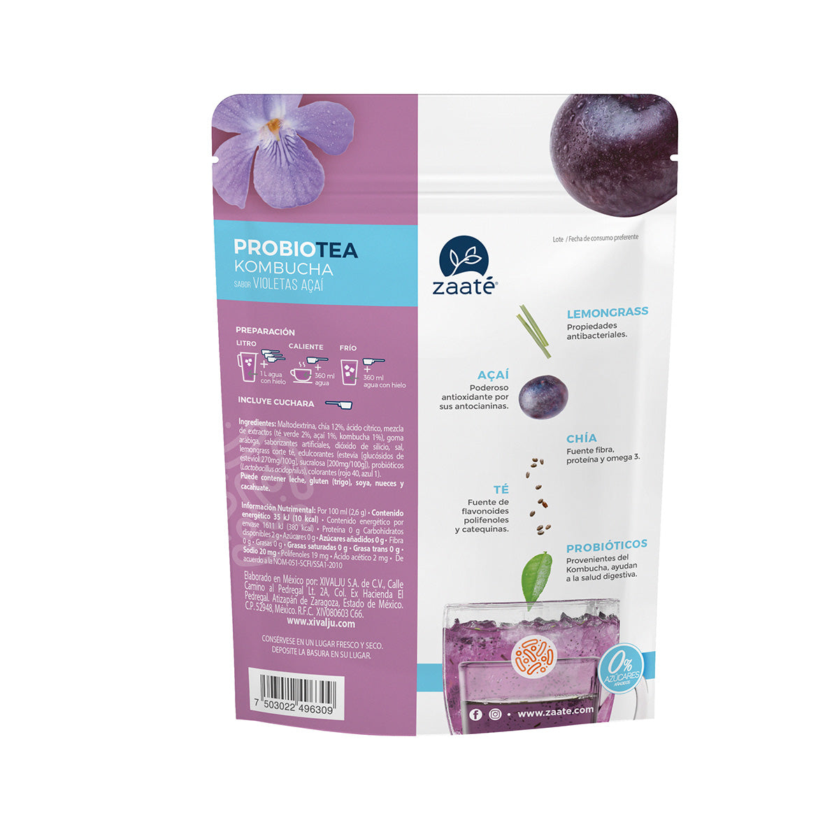 Mini Kombucha Violetas Açaí 0% Azúcar