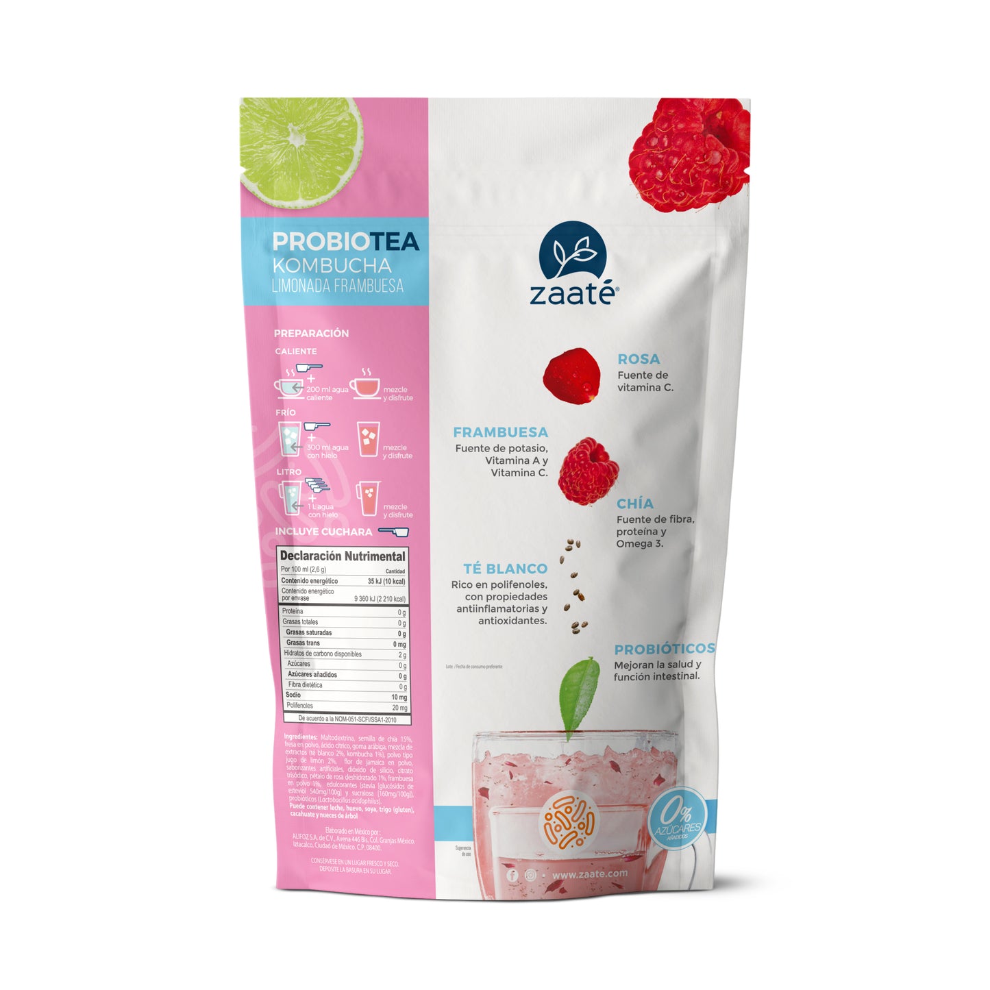 Kombucha Limonada Frambuesa 0% Azúcar 700g