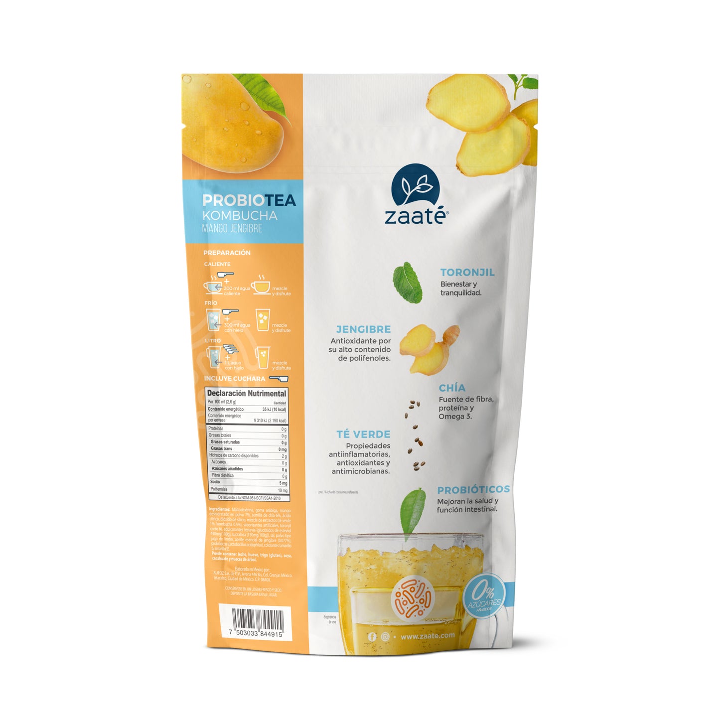 Kombucha Mango Jengibre 0% Azúcar 700g